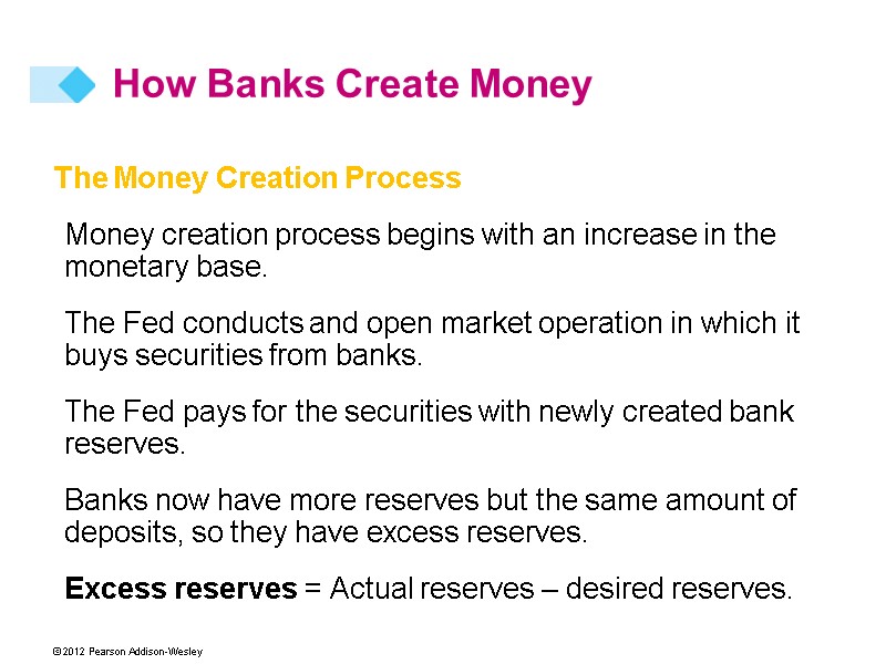 The Money Creation Process Money creation process begins with an increase in the monetary